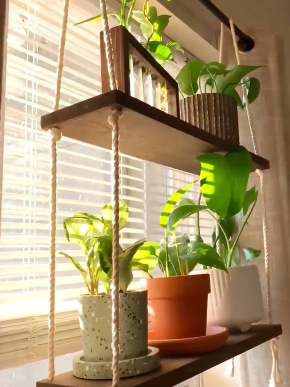 Handmade Rope Hanging Wall Shelf - Cream & Brown